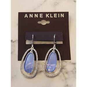 Anne Klein Silver-Tone Blue Stone Drop Earrings With Crystal Detailing